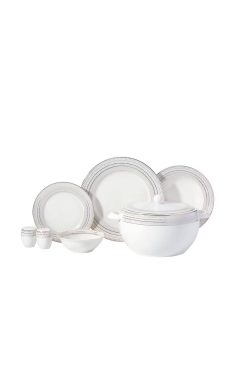 Korkmaz A8378 Perla Collection 60 Parça Yemek Takımı - 12 Kişilik, Yuvarlak Tasarım, Gümüş Detaylı Bone Porselen Lüks Set