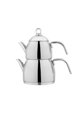 Schafer Brilla 3 Parça Çaydanlık Takımı - Paslanmaz Çelik, Inox Parlak Gövde, Ergonomik Metal Saplı Aile Boyu Çaydanlık