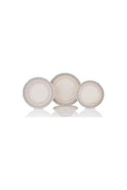 Schafer Nostalgia 24 Parça Yemek Takımı - 6 Kişilik, Mavi ve Platin İşlemeli Porselen Günlük ve Davet Seti