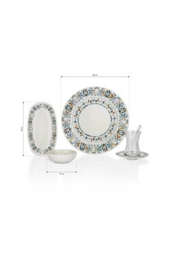 Schafer Farina 32 Parça Kahvaltı Takımı - 6 Kişilik, Mavi/Kahverengi Motifli, Şık Sunum Seti