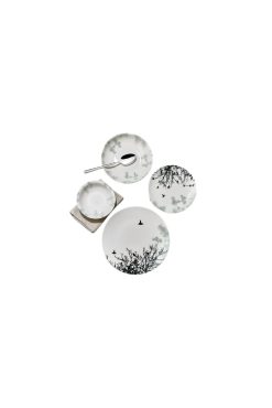 First Class 24 Parça Yemek Takımı - 6 Kişilik, Dijital Naturel Seri, Porselen, Ağaç ve Kuş Desenli