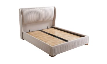 Mokka Lüks Karyola / Baza Seti - Kanatlı Dikey Fitilli Başlık, Sandıklı Depolama