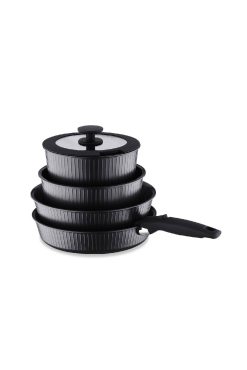 Korkmaz A2792 Nova Pratika 8 Parça Paslanmaz Çelik Tencere Seti - Siyah