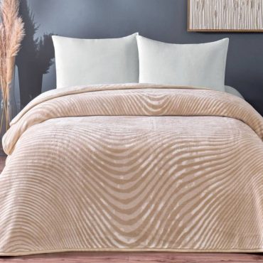 Taç Çift Kişilik Polar/Polyester Battaniye - Dalgalı Desenli, Yumuşak Doku