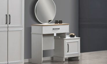 Bahar Klasik Modern Şifonyer | Kapitoneli Detaylı Dolaplı Makyaj Masası ve Yuvarlak Ayna