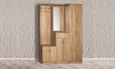 Çocuklar Duymasın Portmanto - Ahşap Desenli, Çok Bölmeli, Aynalı ve Ayakkabılıklı, Fonksiyonel Vestiyer