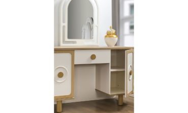 Güneş Klasik Modern Şifonyer | Kemerli Aynalı Tek Çekmeceli ve Dolaplı Altın Detaylı Makyaj Masası