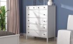 Helen Dikey Şifonyer - 6 Çekmeceli, Modern Beyaz, Siyah Yuvarlak Kulplu
