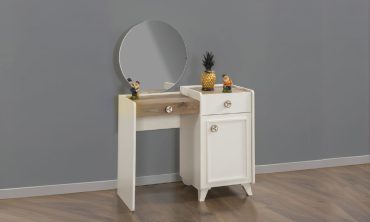 Irmak Minimal Şifonyer | Yuvarlak Aynalı Makyaj Masası ve Dolaplı Komodin Ünitesi