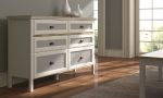 Misto Yatay Şifonyer - 6 Çekmeceli, Country Tarzı, Ahşap Tablalı, Beyaz/Gri