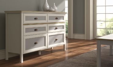 Misto Yatay Şifonyer - 6 Çekmeceli, Country Tarzı, Ahşap Tablalı, Beyaz/Gri