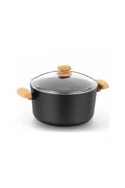 Korkmaz A1242 Montana Derin Tencere - 24x12.5 cm, 5.3 Litre, Yapışmaz Volkanit Kaplamalı ve Ahşap Görünümlü Bakalit Saplı Siyah Granit Tencere