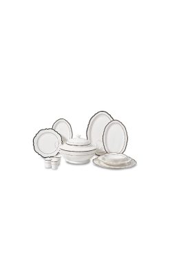 Korkmaz A8240 Eliza Collection 60 Parça Yemek Takımı - 12 Kişilik, Dalgalı Kenar Formlu, Porselen, Altın ve Siyah İşlemeli Şık Davet Seti