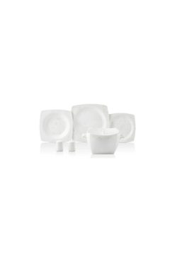 Korkmaz A8448 Bone Selection 60 Parça Kare Yemek Takımı - 12 Kişilik, Fine Bone China Porselen, Narin Desenli Modern ve Lüks Sofra Seti