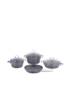 Korkmaz A2892 Nea 7 Parça Tencere Seti - Gri Granit Görünümlü, Yapışmaz Volkanit Kaplama, İndüksiyon Uyumlu ve Isıya Dayanıklı Cam Kapaklı Modern Pişirme Seti