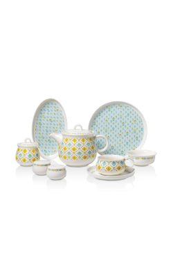 Korkmaz A8724 Aşiyan Collection 30 Parça Kahvaltı Takımı - 6 Kişilik, Sarı ve Mavi Çiçek Desenli Porselen, Modern ve Renkli Sunum Seti