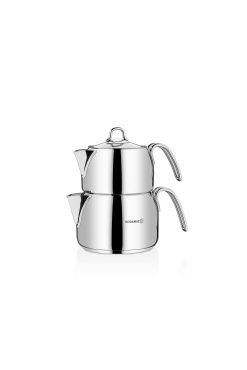 Korkmaz A027 Perla Midi Çaydanlık Takımı - 18/10 Paslanmaz Çelik, 0.7 Litre Demlik ve 1.5 Litre Suluk Kapasiteli, Parlak Yüzeyli Modern Çaydanlık Seti