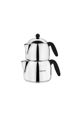 Korkmaz A039 Orbit Mega Çaydanlık Takımı - 18/10 Paslanmaz Çelik, 5.0 Litre Toplam Hacim, İndüksiyon Uyumlu ve Isıya Dayanıklı Bakalit Saplı Büyük Boy Çaydanlık