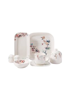 Korkmaz A8620 Kappa Collection 28 Parça Kahvaltı Takımı - 6 Kişilik, Fine Bone China Porselen, Çiçek Desenli ve Kare Formlu Modern Sofra Seti