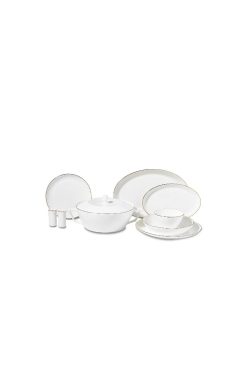 Korkmaz A8263 Lines Collection 58 Parça Yemek Takımı - 12 Kişilik, Yuvarlak Formlu, Altın Yaldız Çerçeveli ve Modern Çizgili Porselen Şık Sofra Seti