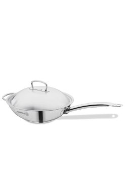 Korkmaz A2796 Proline Wok Tava - 28 cm, 18/10 Paslanmaz Çelik, Yardımcı Saplı, Çelik Kapaklı ve İndüksiyon Uyumlu Profesyonel Derin Tava