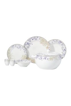 Korkmaz A8377 Perla Collection 60 Parça Yemek Takımı - 12 Kişilik, Yuvarlak Formlu, Altın Yaldız İşlemeli Şık Porselen Sofra Seti