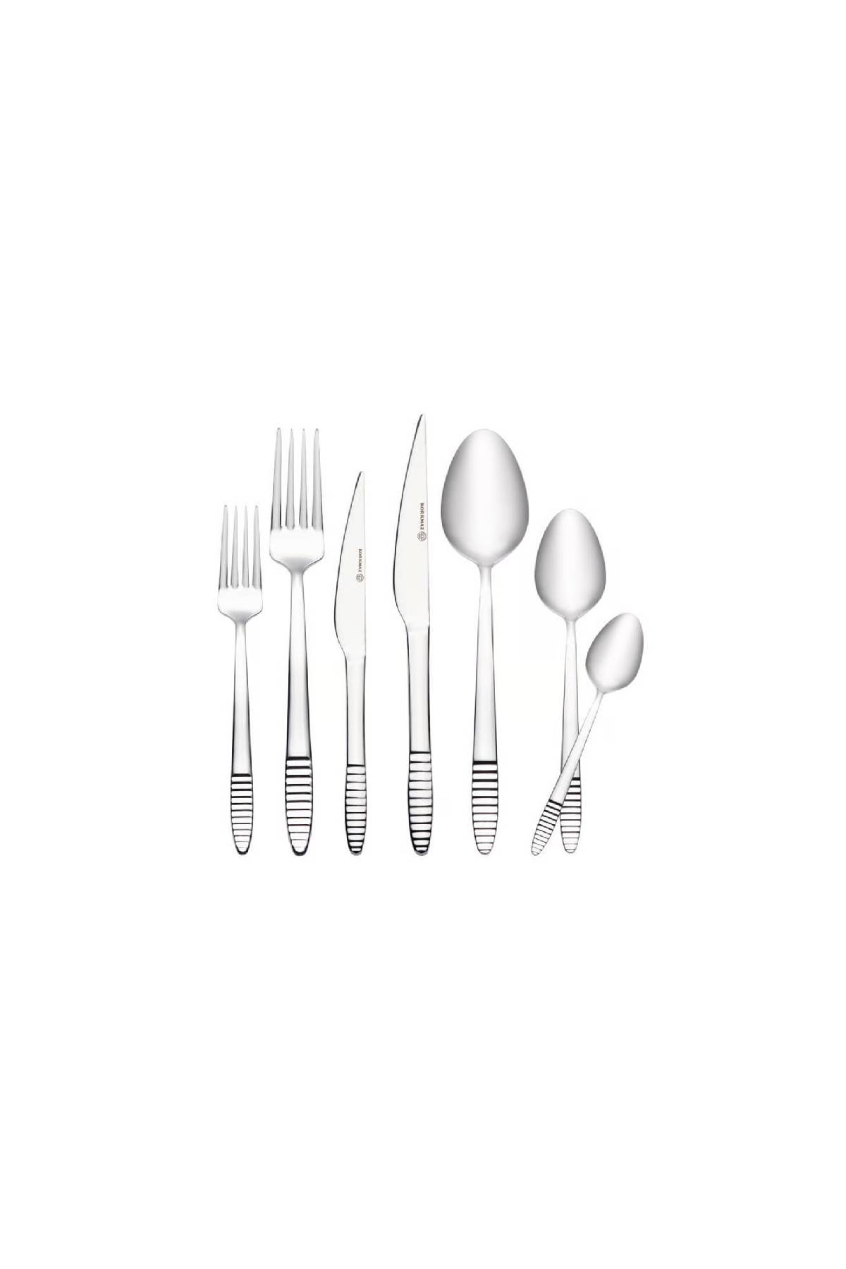 1234567617848 Korkmaz A2522 Ala 84 Parça Çatal Kaşık Bıçak Seti - 12 Kişilik, 18/10 Paslanmaz Çelik, Çizgili Modern Tasarım Lüks Çeyiz Seti - Görsel 1
