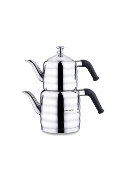 Korkmaz A035 Mina Midi Çaydanlık Takımı - 18/10 Paslanmaz Çelik, İndüksiyon Uyumlu Kapsül Tabanlı ve Isıya Dayanıklı Ergonomik Saplı Şık Çay Makinesi