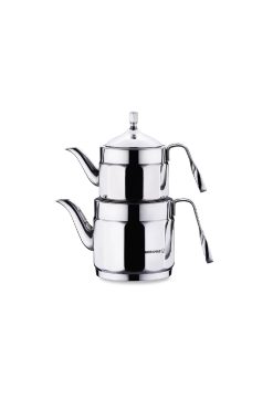 Korkmaz A2522 Nostaljia Maxi Çaydanlık Takımı - 18/10 Paslanmaz Çelik, Geniş Hacimli, Parlak Polisajlı ve Ergonomik Saplı Geleneksel Çaydanlık Seti