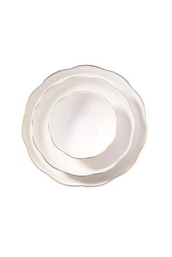 Korkmaz A8160 Manolya Collection 60 Parça Yemek Takımı - 12 Kişilik, Fine Bone China Porselen, Altın Fileli ve Organik Dalgalı Kenarlı Lüks Sofra Seti