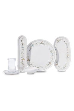 Korkmaz A8689 Luna Collection 26 Parça Kahvaltı Takımı - 6 Kişilik, Çiçek Desenli Porselen, Modern ve Zarif Sunum Seti