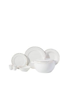 Korkmaz A8379 Perla Collection 60 Parça Yuvarlak Yemek Takımı - 12 Kişilik, Fine Bone China Porselen, İnce Gold Çizgili Modern ve Lüks Sofra Seti