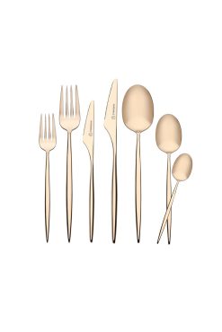 Korkmaz A2458 Casablanca 84 Parça Gold Çatal Kaşık Bıçak Seti - 12 Kişilik, 18/10 Paslanmaz Çelik Üzeri Altın Kaplama, İnce Saplı Lüks Tasarım Çeyiz Seti