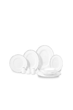 Korkmaz A8171 Bella Collection 60 Parça Yemek Takımı - 12 Kişilik, Fine Bone China Porselen, Platin Detaylı ve Modern Geometrik Desenli Şık Sofra Seti