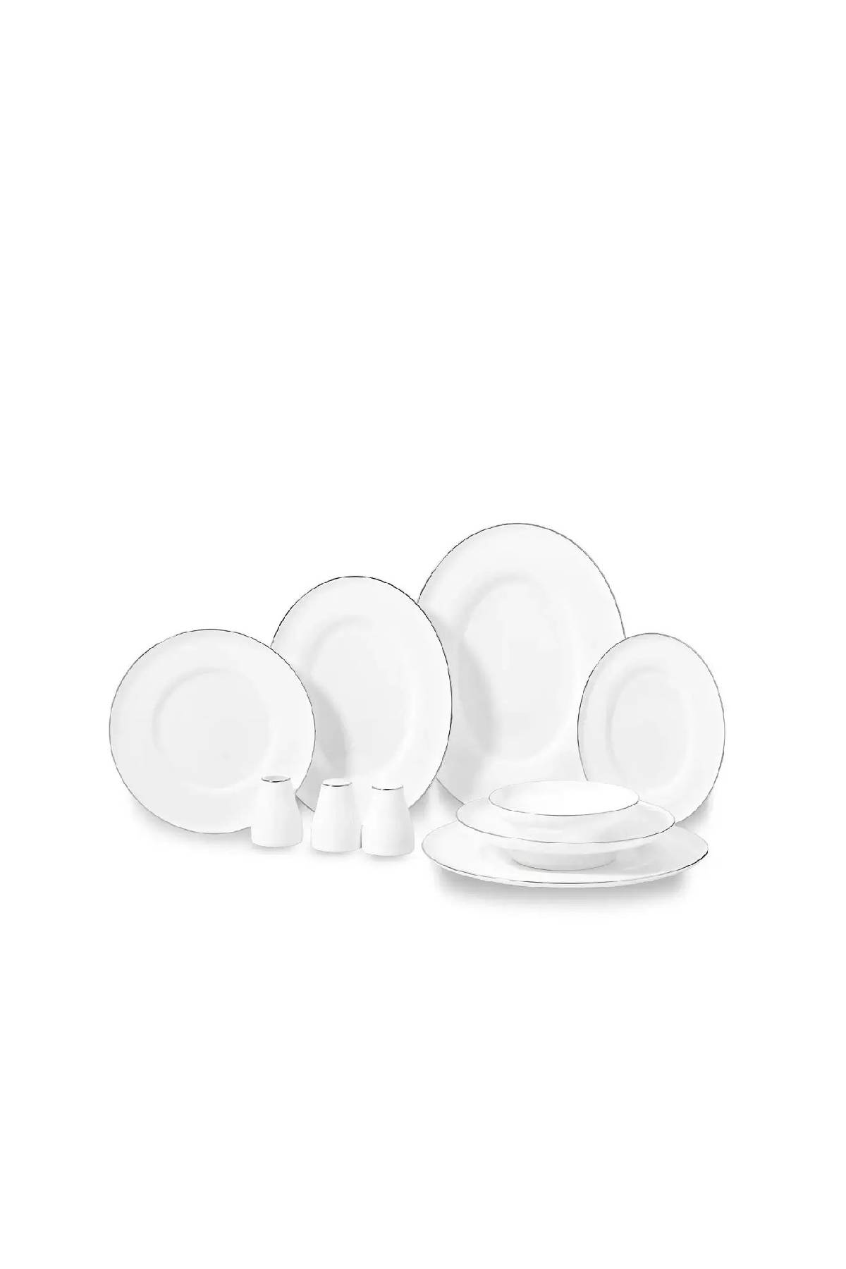 1234567716039 Korkmaz A8171 Bella Collection 60 Parça Yemek Takımı - 12 Kişilik, Fine Bone China Porselen, Platin Detaylı ve Modern Geometrik Desenli Şık Sofra Seti - Görsel 1