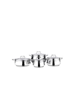 Korkmaz A1958 Estimal 8 Parça Tencere Seti - 18/10 Paslanmaz Çelik, Isıya Dayanıklı Cam Kapaklı, İndüksiyon Uyumlu ve Bombeli Gövdeli Modern Pişirme Seti