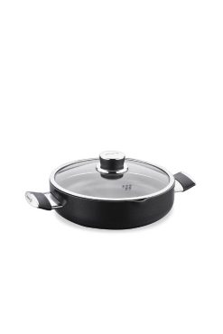 Korkmaz A3887 Lena Seramik Kısa Tencere - 28x7,5 cm, Granit Görünümlü Seramik İç Kaplama, Isıya Dayanıklı Cam Kapaklı ve Ergonomik Saplı Karnıyarık Tenceresi