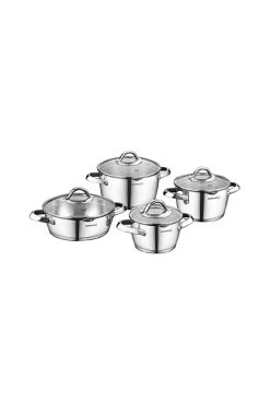 Korkmaz A1973 Vertex 8 Parça Tencere Seti - Siyah, 18/10 Paslanmaz Çelik, İndüksiyon Uyumlu Kapsül Tabanlı ve Isıya Dayanıklı Cam Kapaklı Modern Pişirme Seti