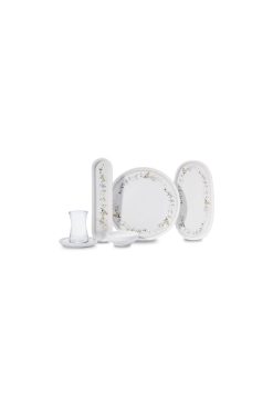 Korkmaz A8689-1 Luna Collection 25 Parça Kahvaltı Takımı - 6 Kişilik, Oval Formlu Beyaz Porselen, Narin Çiçek Desenli Şık Sunum Seti