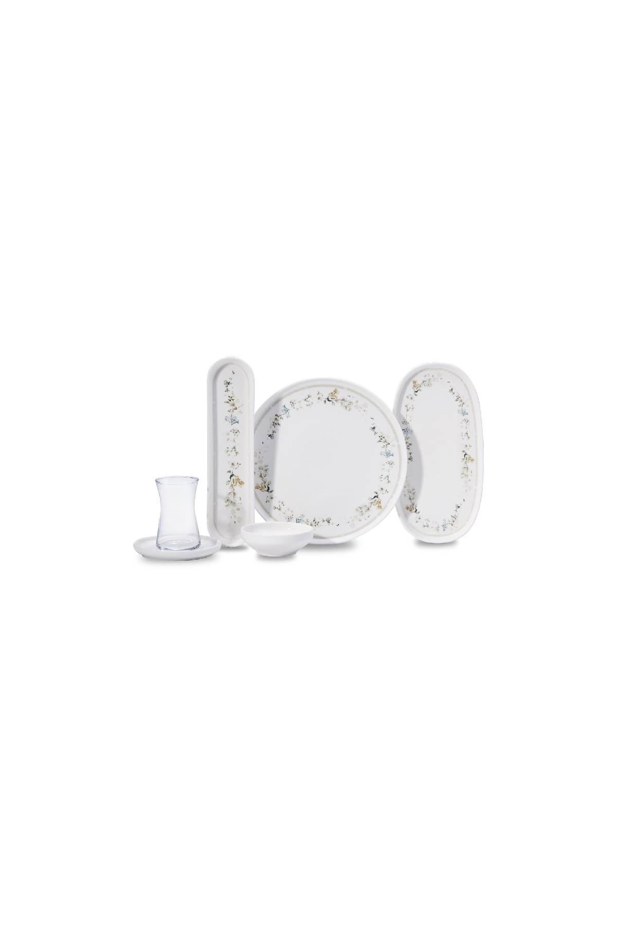 1234567773711 Korkmaz A8689-1 Luna Collection 25 Parça Kahvaltı Takımı - 6 Kişilik, Oval Formlu Beyaz Porselen, Narin Çiçek Desenli Şık Sunum Seti - Görsel 1