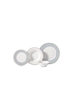 Korkmaz A8389 Perla Collection 60 Parça Yemek Takımı - 12 Kişilik, Yuvarlak Formlu, Fine Bone Porselen, Altın ve Lacivert Desenli Şık Sofra Seti
