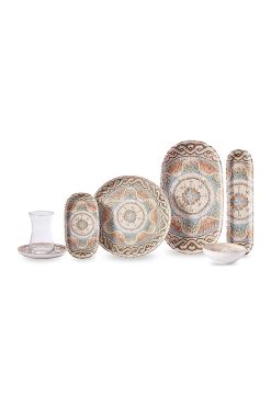 Korkmaz A8792 Flata Collection 25 Parça Kahvaltı Takımı - 6 Kişilik, Mozaik Desenli Porselen, Otantik ve Şık Sunum Seti