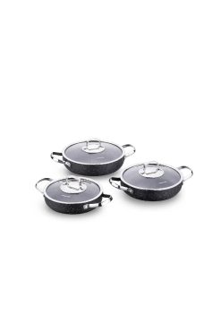 Korkmaz A1545 Galaksi 6 Parça Omlet Seti - Volkanik Görünümlü PTFE Kaplama, Üstün Yapışmazlık Özellikli, Isıya Dayanıklı Cam Kapaklı ve Metal Saplı Sahan Seti