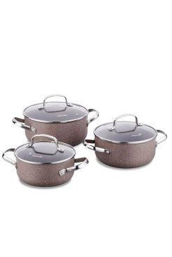 Korkmaz A2921 Browni 6 Parça Tencere Seti - Yapışmaz Granit Kaplama, Isıya Dayanıklı Cam Kapaklı ve Paslanmaz Çelik Saplı Şık Pişirme Seti