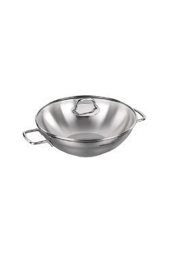 Korkmaz A1519 Perla Wok Tava - 28x8,5 cm, 4.3 Litre Kapasiteli, 18/10 Paslanmaz Çelik, İndüksiyon Uyumlu ve Cam Kapaklı Modern Derin Tava