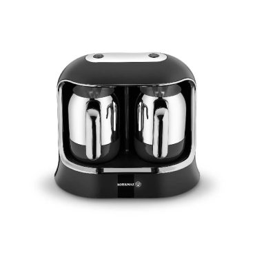 Korkmaz A861-01 Kahvekolik Twin Türk Kahvesi Makinesi - Siyah/Krom, Çift Hazneli, 8 Fincan Kapasiteli, Paslanmaz Çelik Cezveli ve Taşma Önleyici Sensörlü Lüks Kahve Makinesi