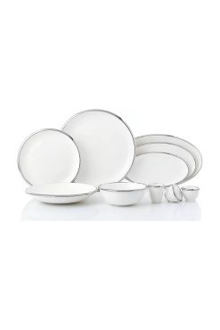 Korkmaz A8057 Elektra Collection 60 Parça Yemek Takımı - 12 Kişilik, Yuvarlak Formlu, Platin Yaldız Çerçeveli Şık Porselen Davet Seti