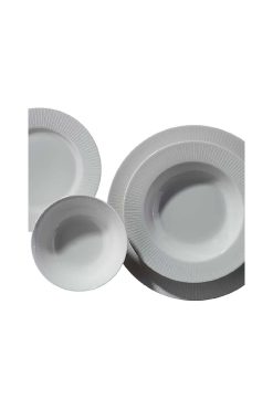 Korkmaz A8324 Perla Collection 53 Parça Yemek Takımı - 12 Kişilik, Beyaz Porselen, Kendinden Desenli ve Modern Çizgili Şık Sofra Seti