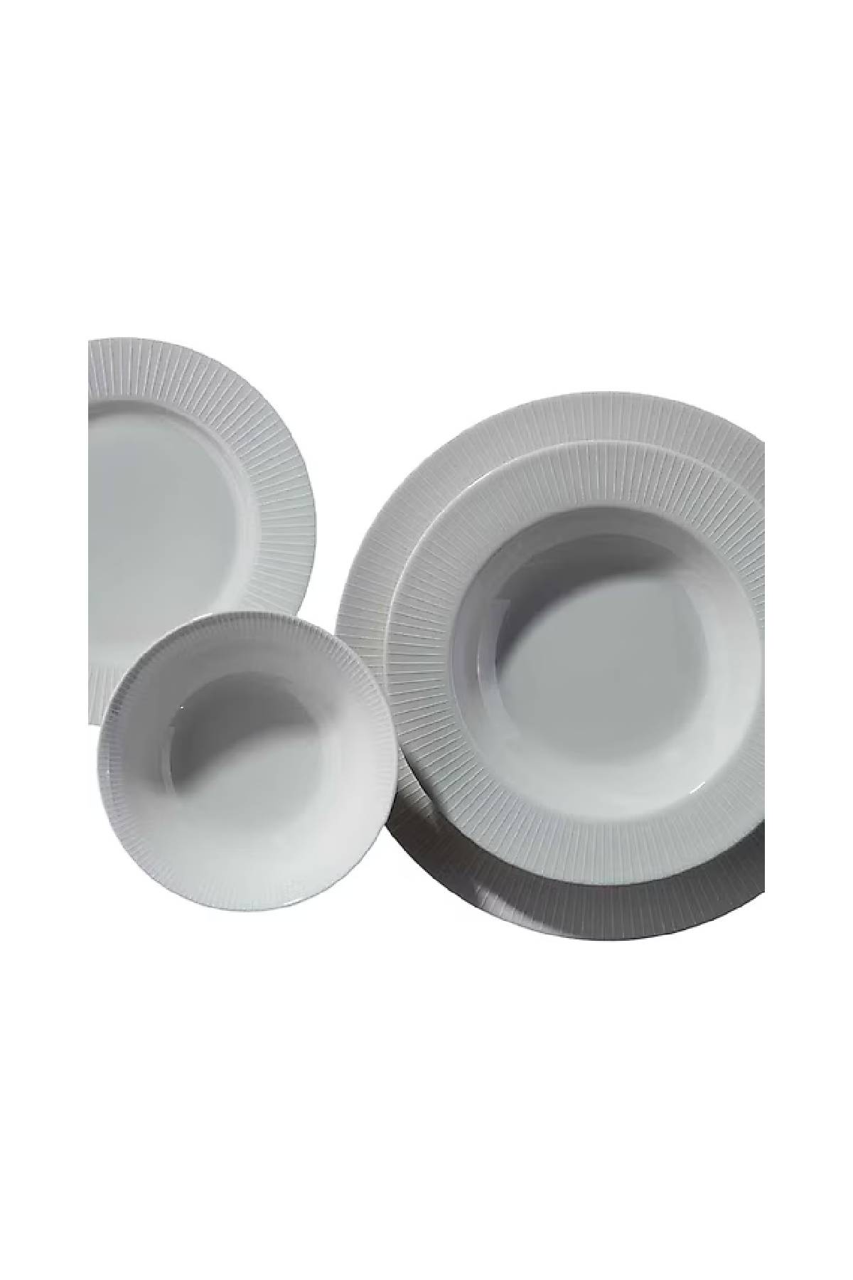 1234567923741 Korkmaz A8324 Perla Collection 53 Parça Yemek Takımı - 12 Kişilik, Beyaz Porselen, Kendinden Desenli ve Modern Çizgili Şık Sofra Seti - Görsel 1