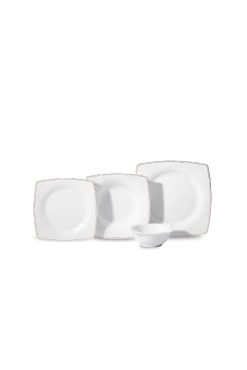 Korkmaz A8081 Zena Collection 60 Parça Yemek Takımı - 12 Kişilik, Kare Formlu, Porselen, İnci Görünümlü Kenar İşlemeli Şık Sofra Seti